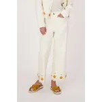 Orange Center Flower Hem Woven Beige Pant