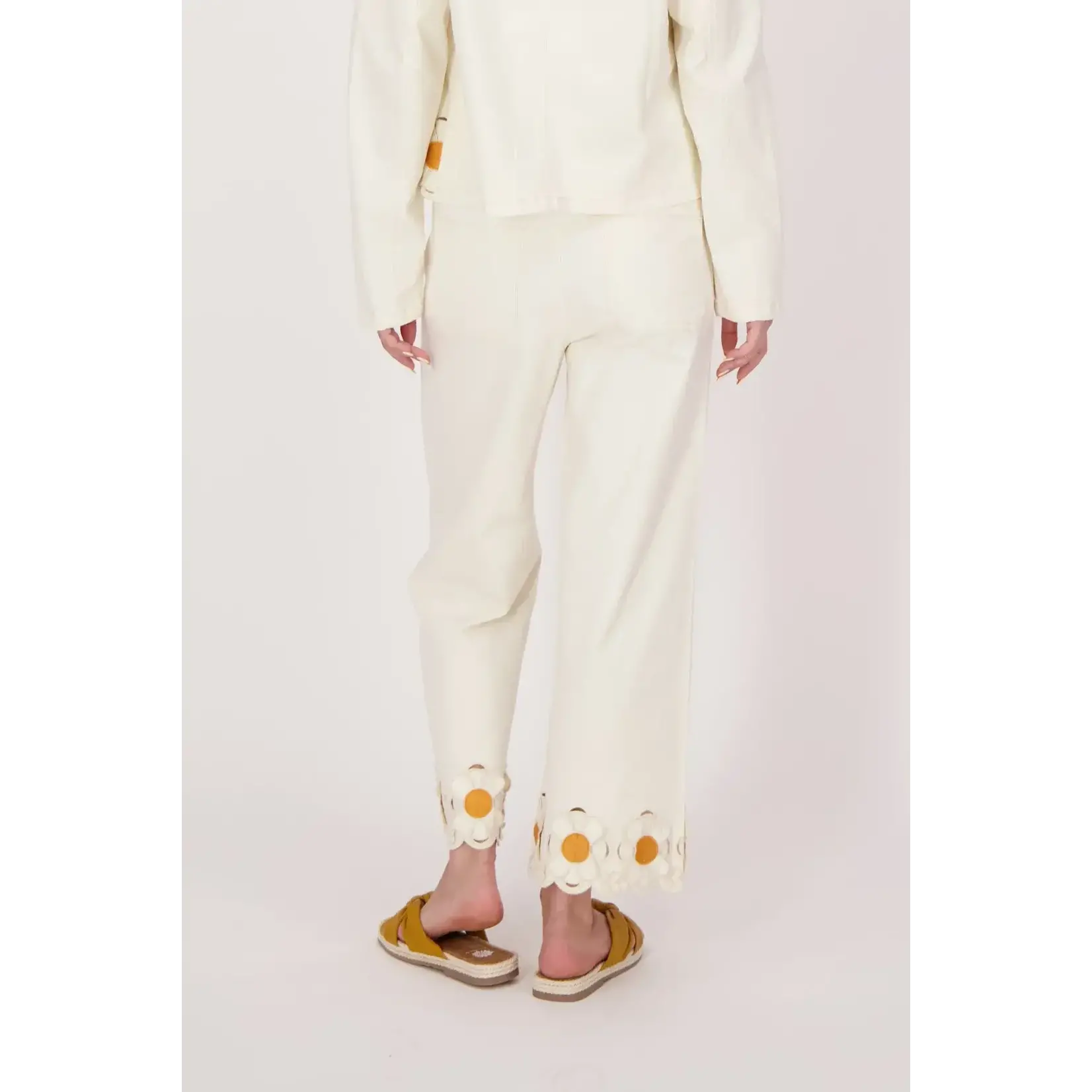 Orange Center Flower Hem Woven Beige Pant