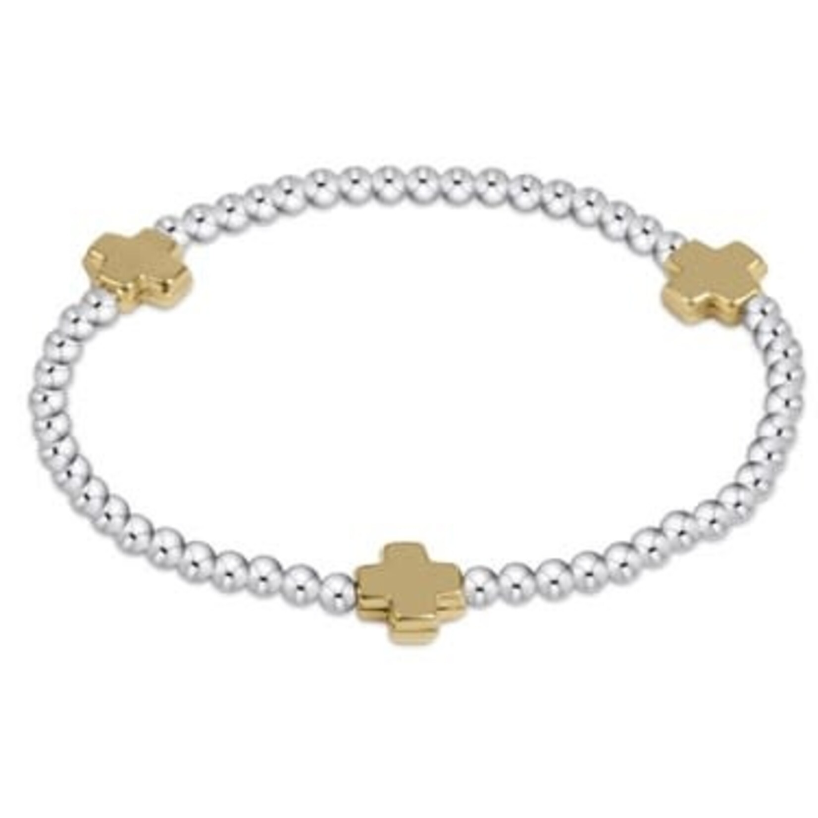 enewton Design SIGNATURE CROSS STERLING MIXED METAL PATTERN 3MM BEAD BRACELET - GOLD