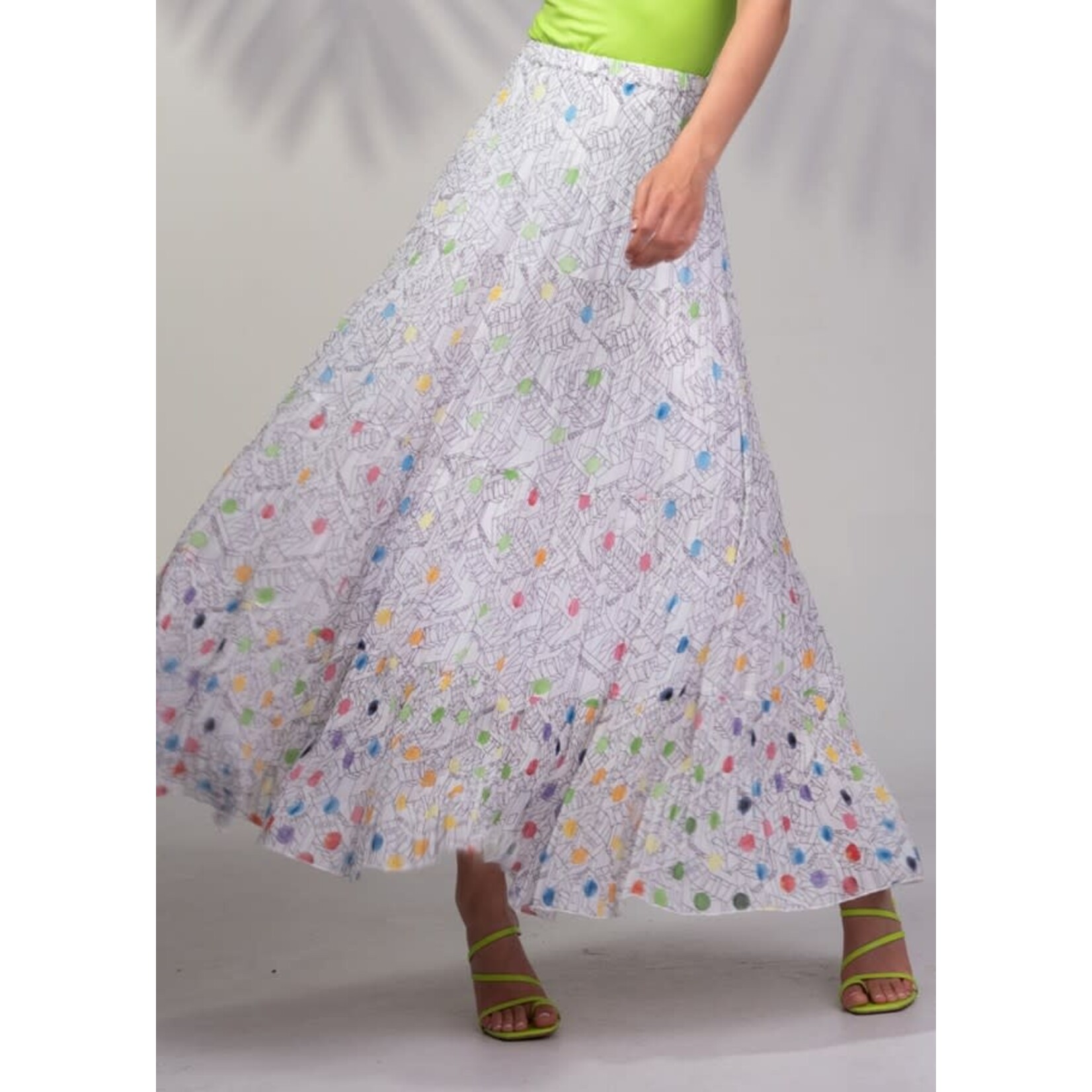 Alison Sheri Multi Polka Dots On White Skirt