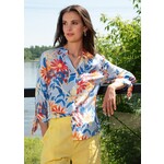 Alison Sheri Floral on Blue V-Neck Blouse w/ Tie Sleeves