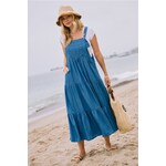 Oddi Washed Chambray Overall Tired Midi Dress