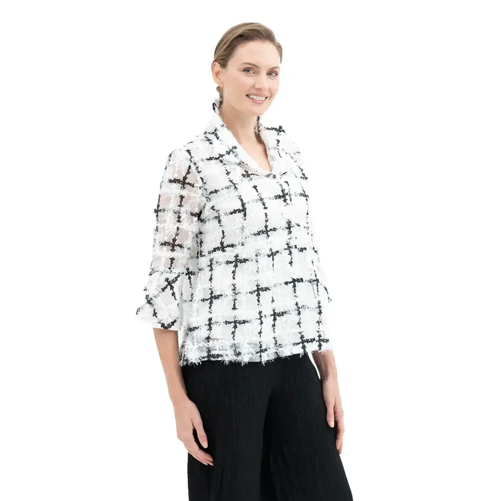 Damee Sparkling Grid Peplum Jacket in White/Black