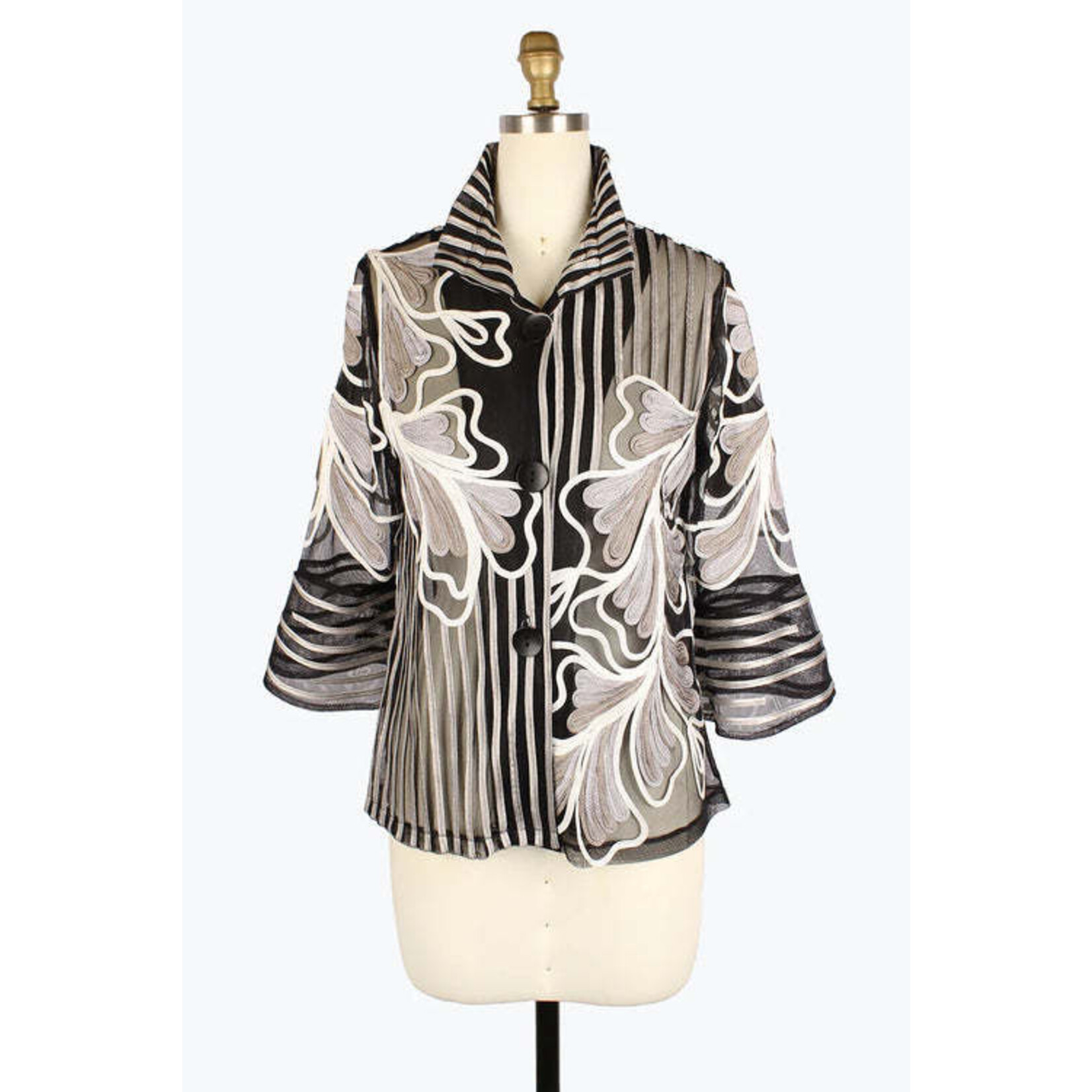 Damee Flowers & Stripes Jacket in Silver & Sandstone