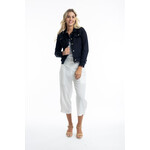 Orientique Linen Frayed Edge Crop Jacket in Black