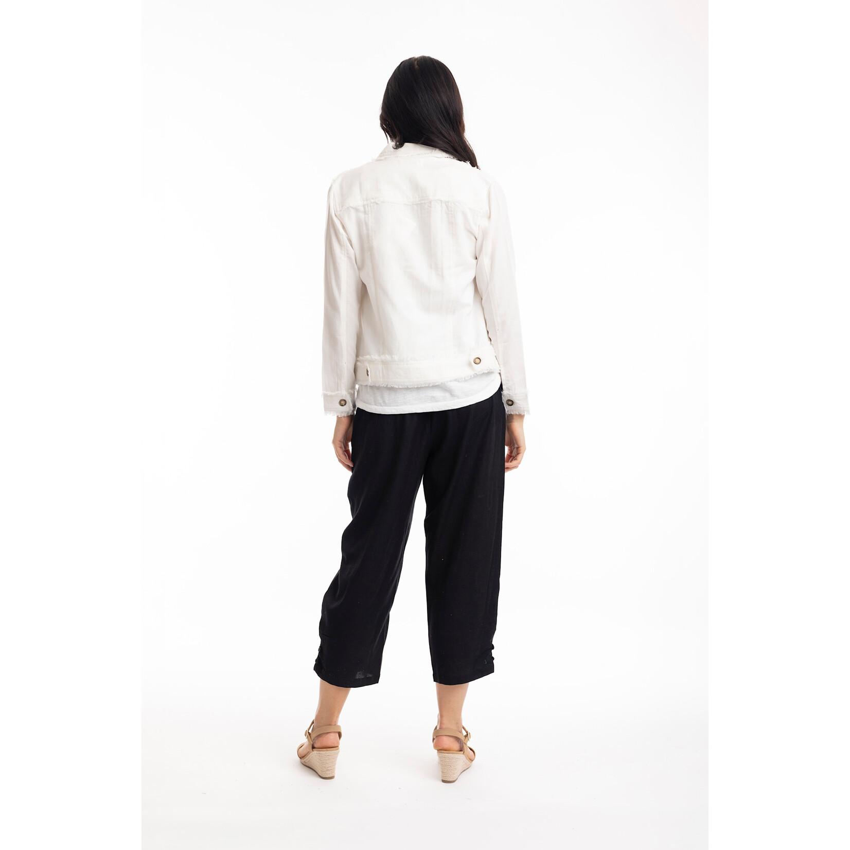 Orientique Linen Frayed Edge Crop Jacket in White