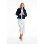 Orientique Linen Frayed Edge Crop Jacket in Navy