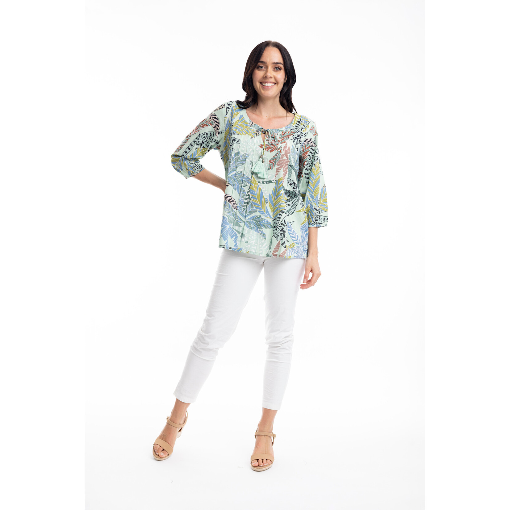 Orientique Fitzroy Button Up 3/4 Slv Blouse