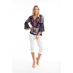 Orientique Boho Tapestry Tie Neck 3/4 Slv Blouse