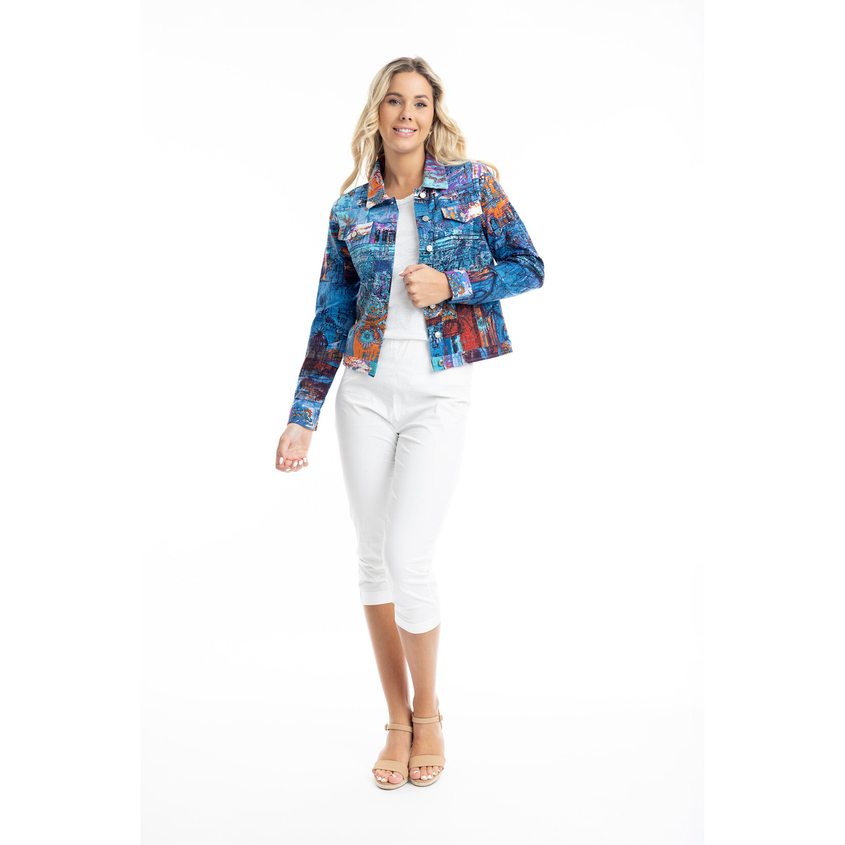 Orientique Ponte Jalsamer Crop Jacket in Blue
