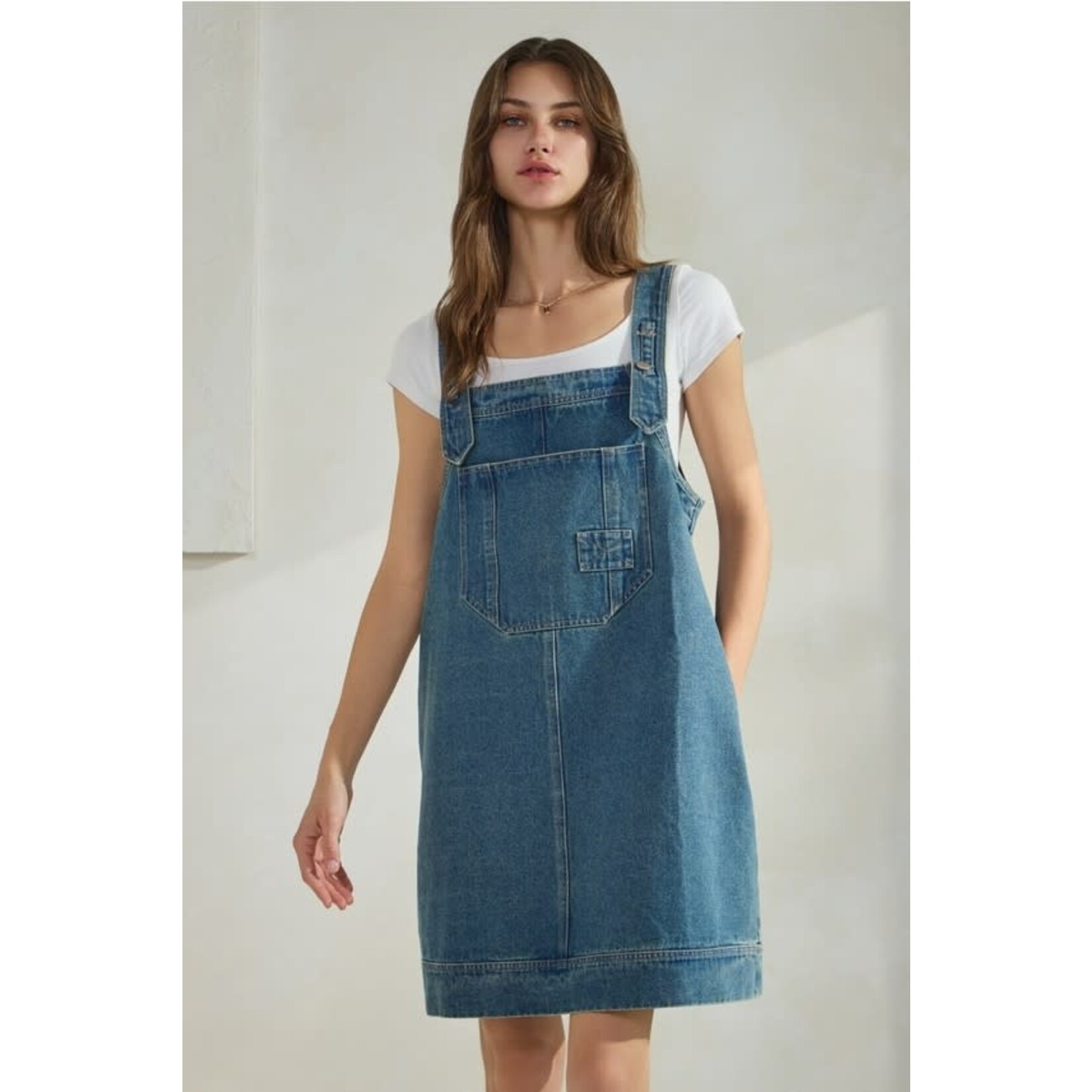 Oddi Washed Denim Overall Mini Dress