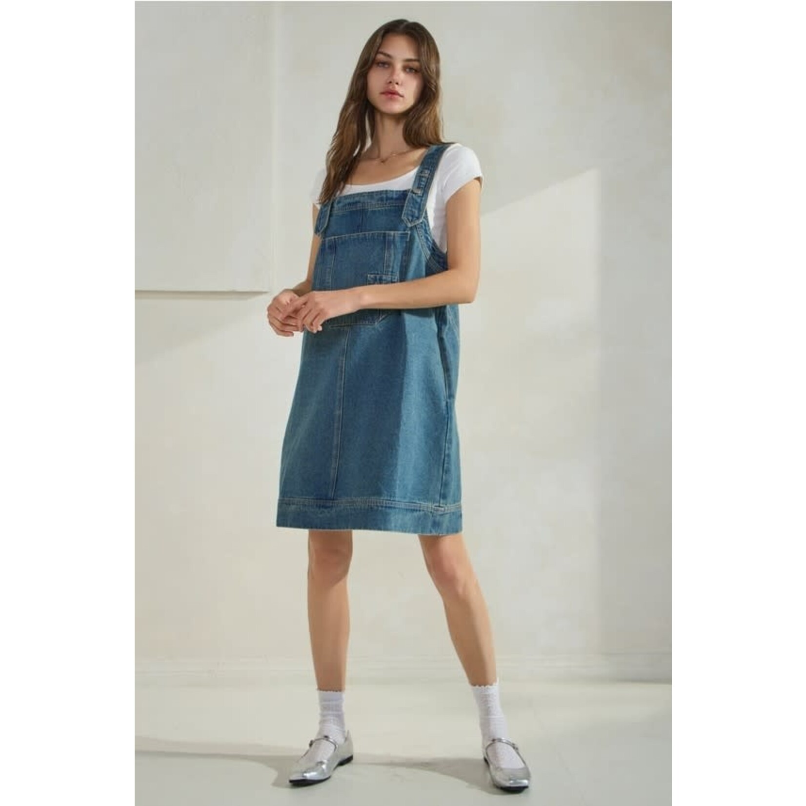 Oddi Washed Denim Overall Mini Dress