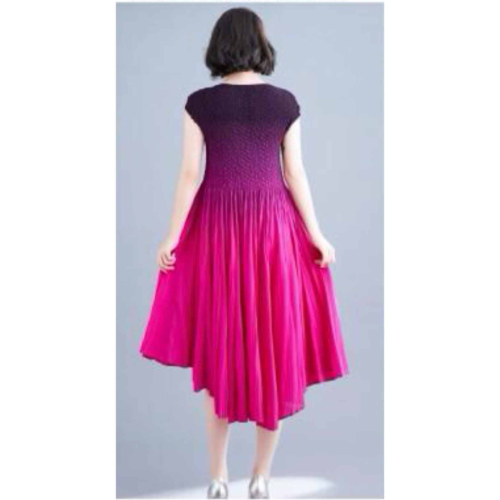 Textured Cap Sleeve Dress in Rose Ombre OS