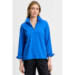 Foxcroft Agnes Stretch Long Sleeve Popover Shirt in Cobalt Blue