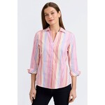 Foxcroft Taylor Pinpoint Ombré Stripe 3/4 Sleeve Shirt in Pink Multi