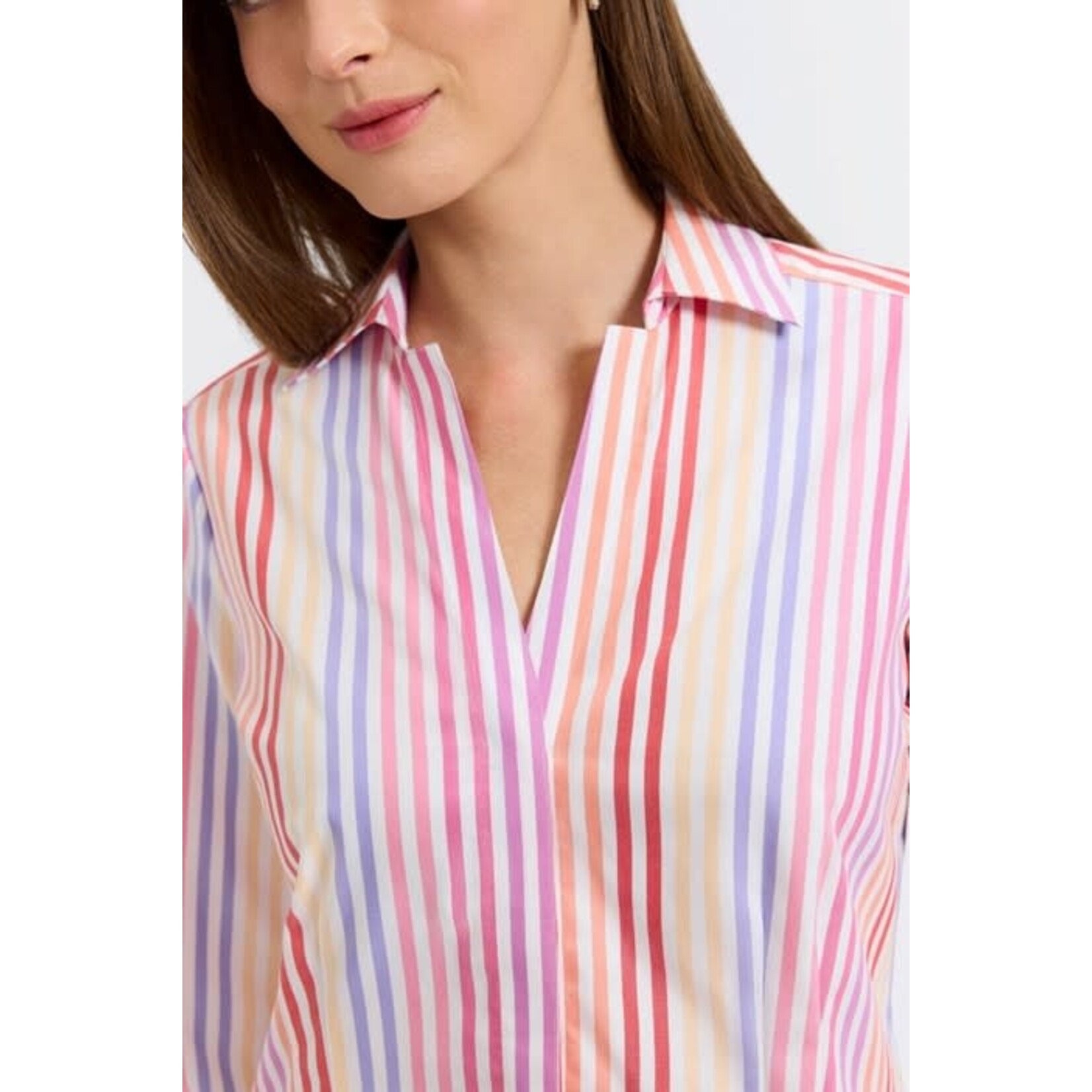 Foxcroft Taylor Pinpoint Ombré Stripe 3/4 Sleeve Shirt in Pink Multi