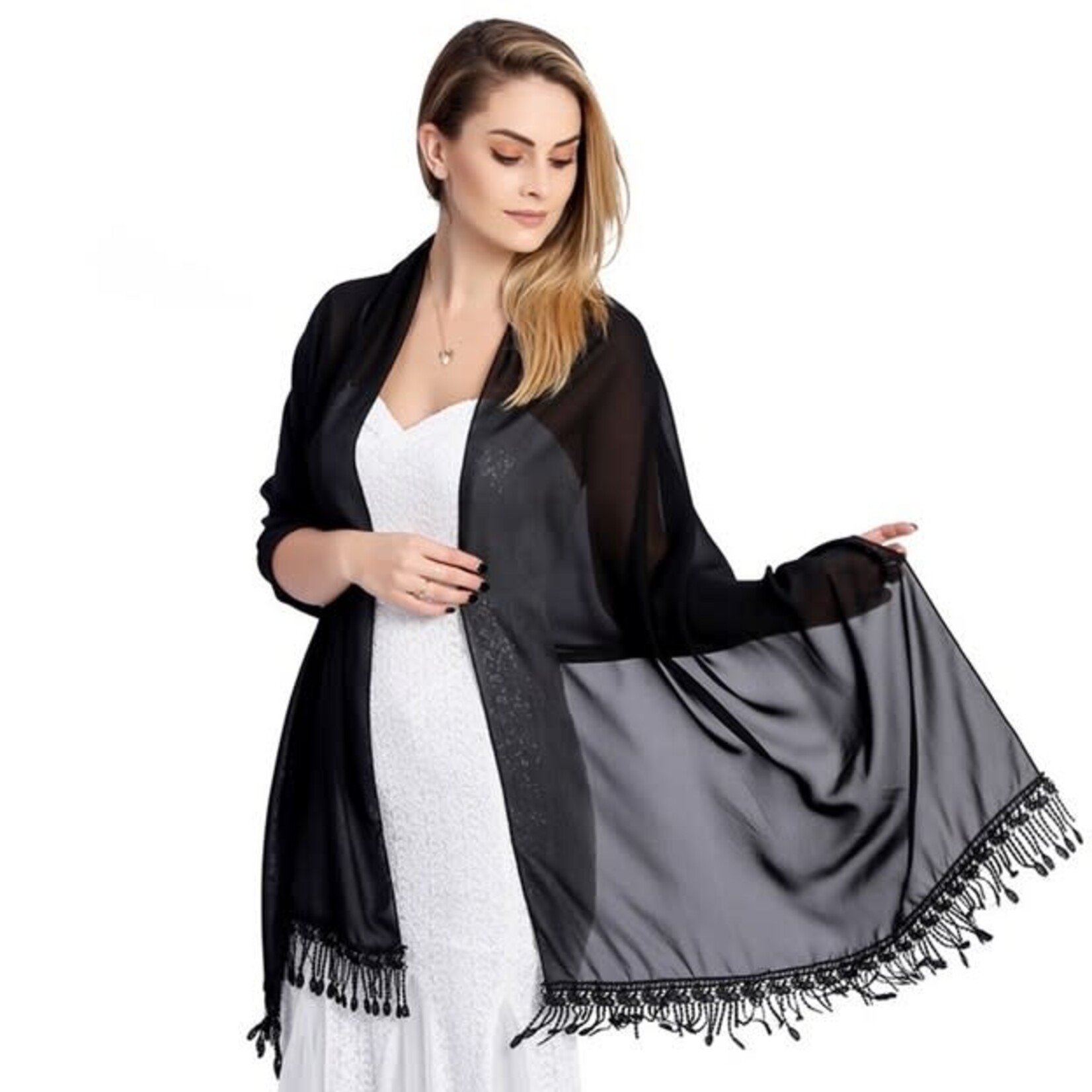 Dinner Lace Chiffon Shawl Black