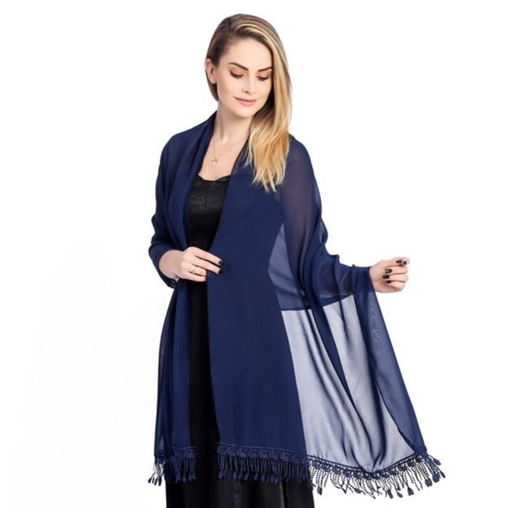 Dinner Lace Chiffon Shawl Navy