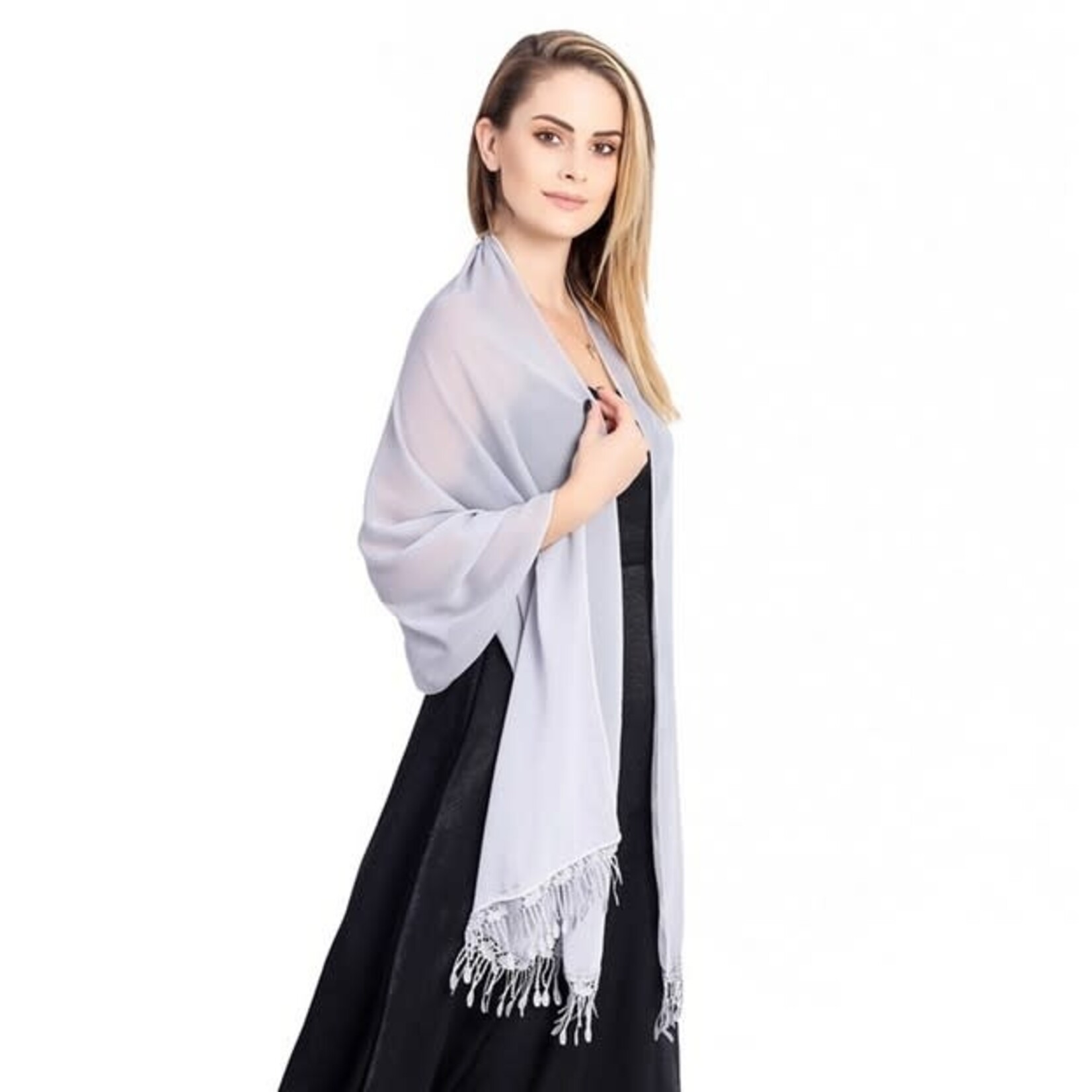 Dinner Lace Chiffon Shawl Silver