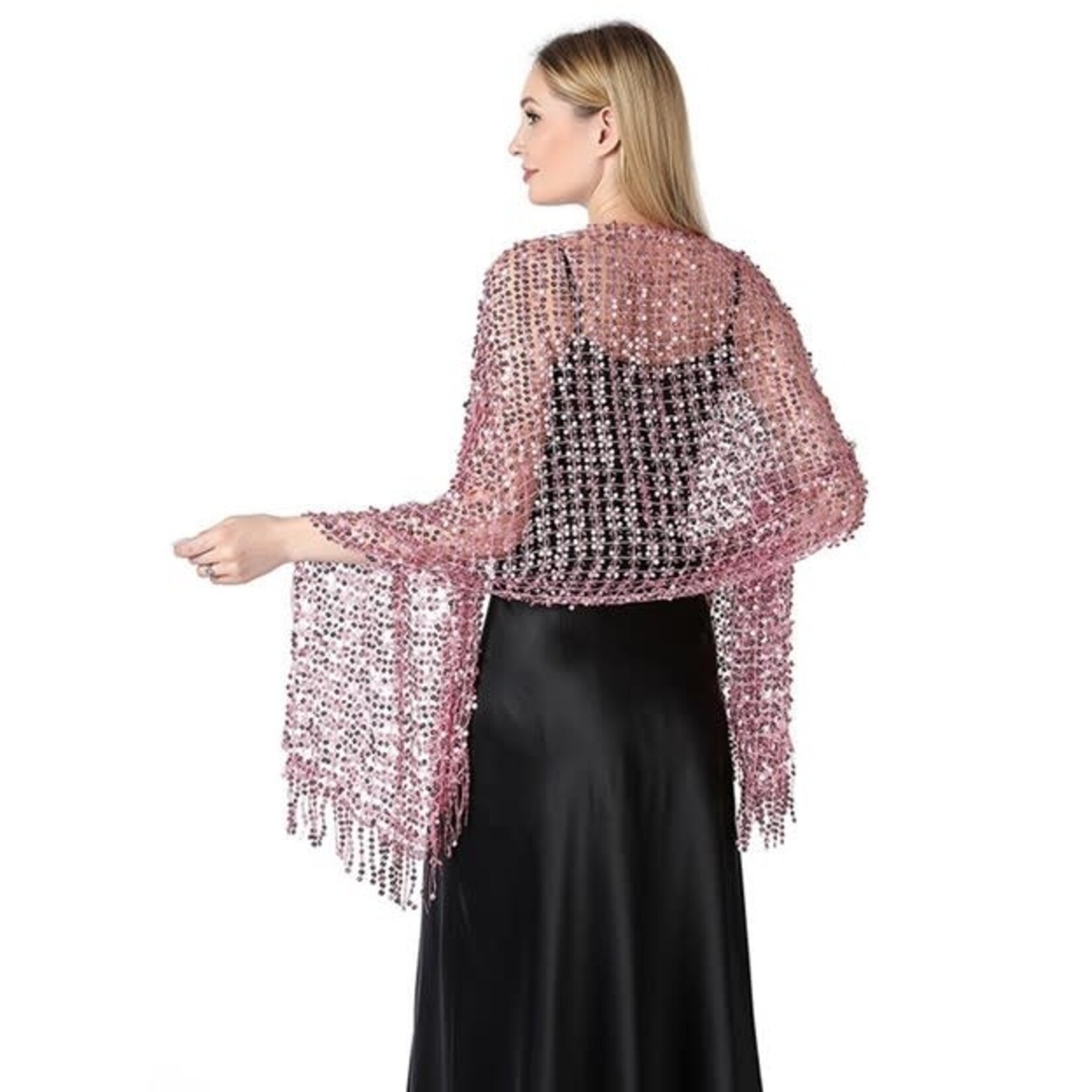 Dinner Sequin Embroidery Tassel Shawl Pink