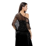 Dinner Sequin Embroidery Tassel Shawl Black 1