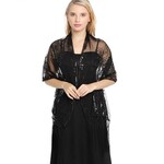 Dinner Style Embroidered Tassel Shawl black