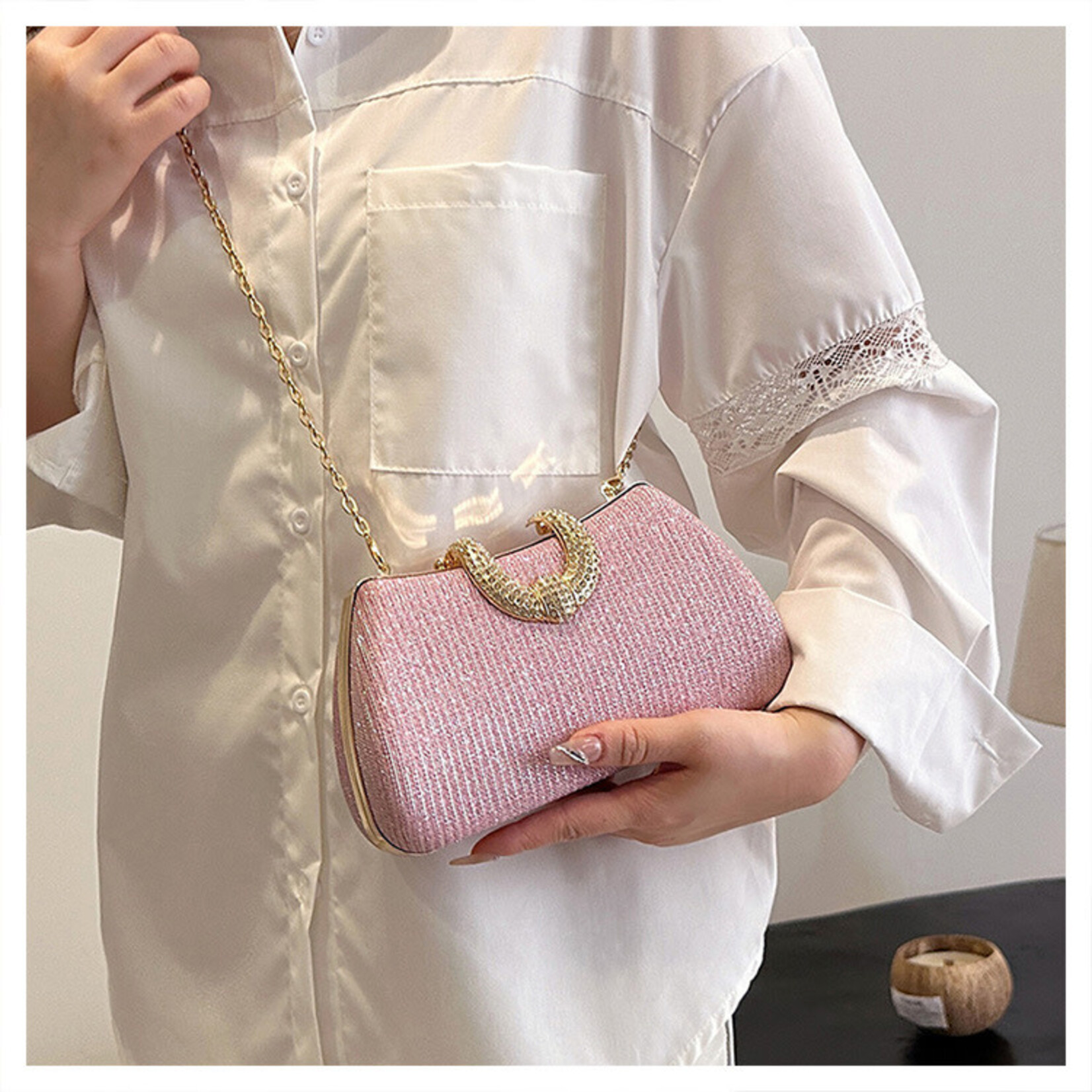 Fine Glitter Clutch in Pink