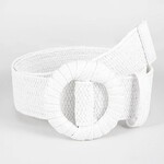 Elastic Round Buckle Straw Belt in White