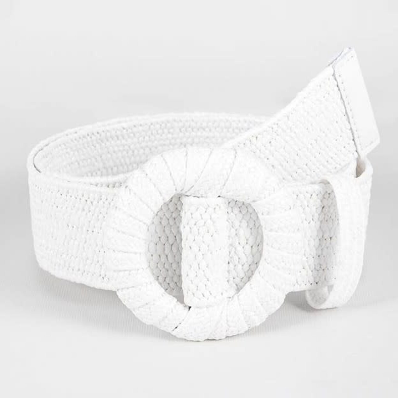 Elastic Round Buckle Straw Belt in White