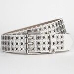 Square Bead Rivet Triple Row Eyelet Punk Belt in White