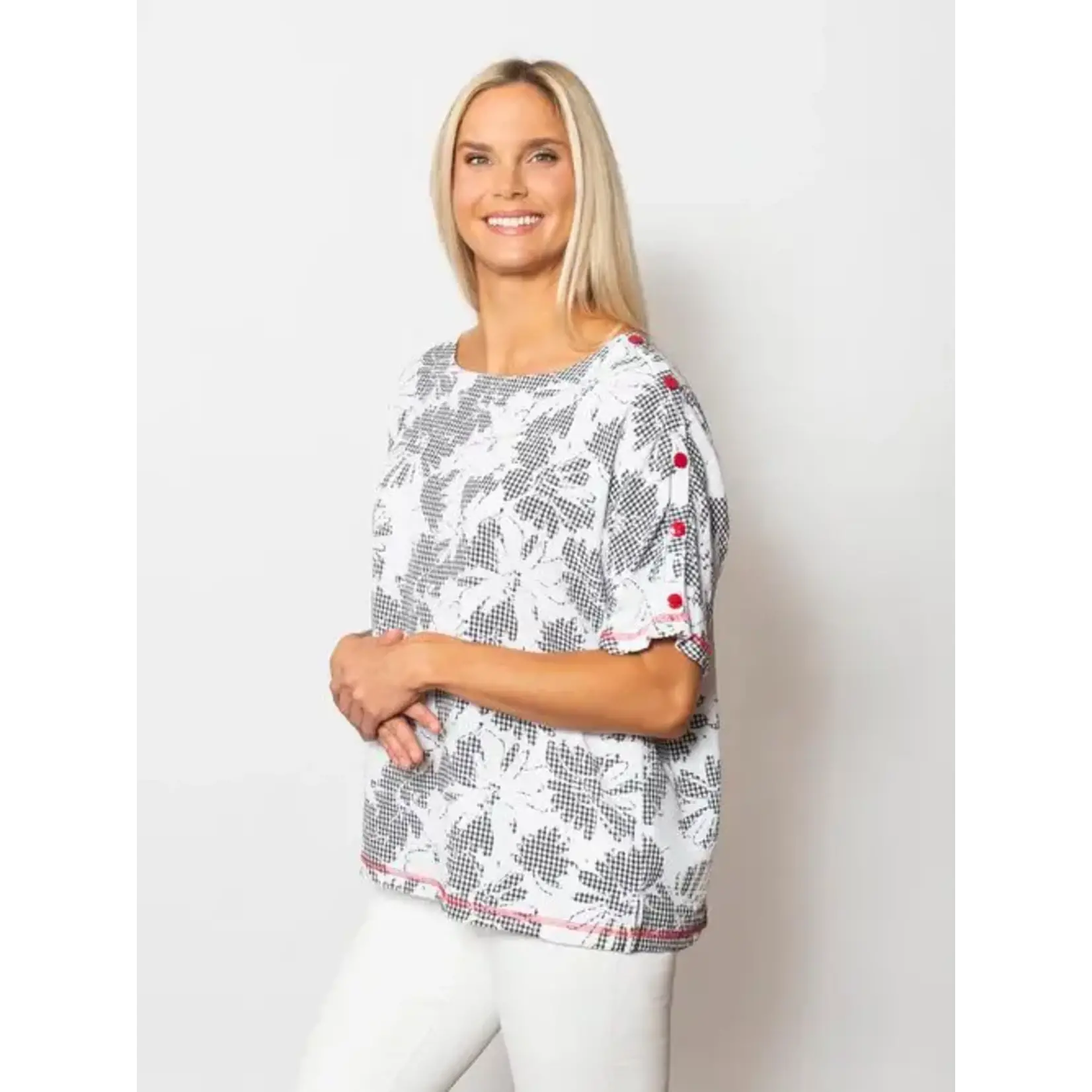 Ballet Neck Top in Gingham/Red