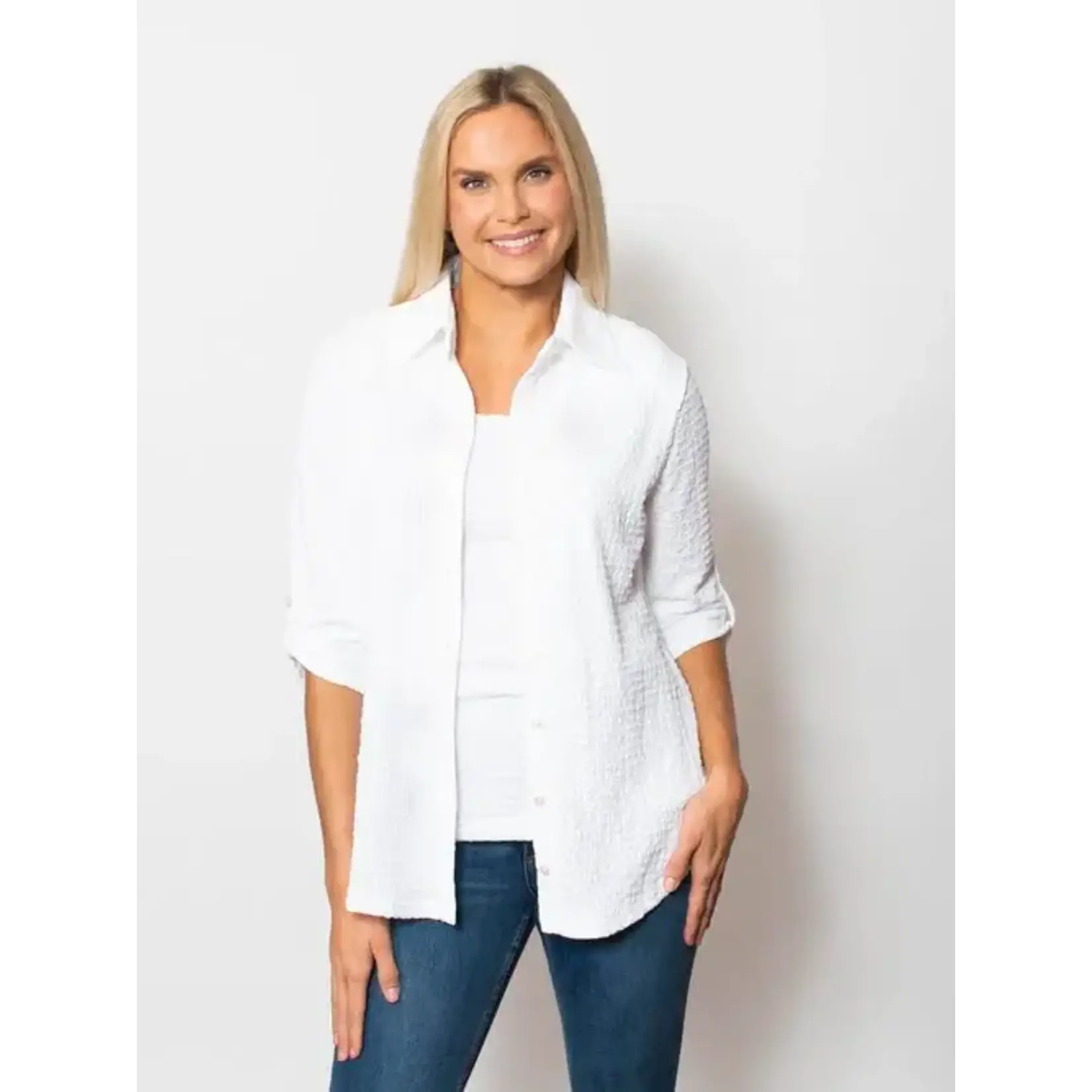 Pucker Button Shirt in White