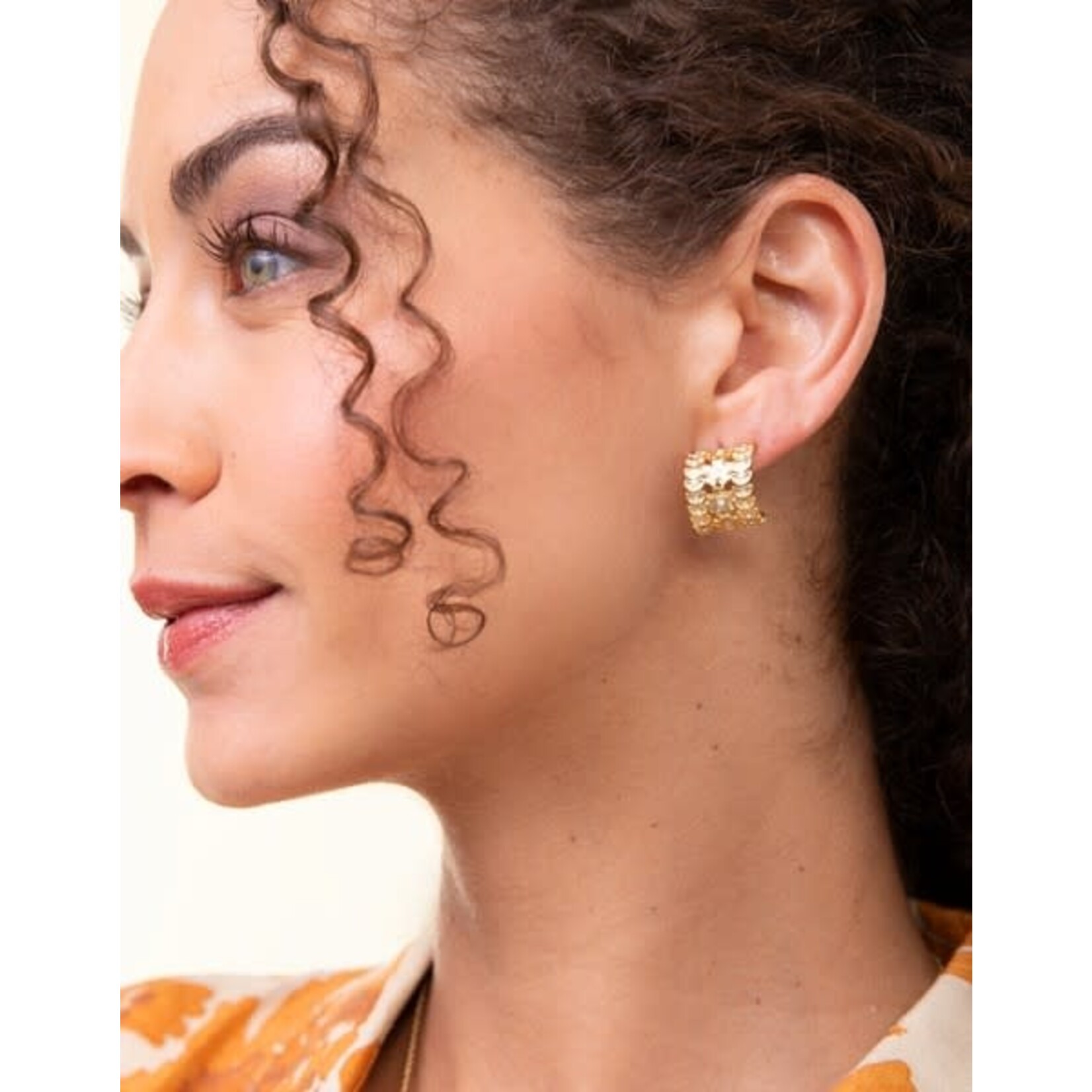 Spartina Parkwood Midi Hoop Earrings 16mm White Opal