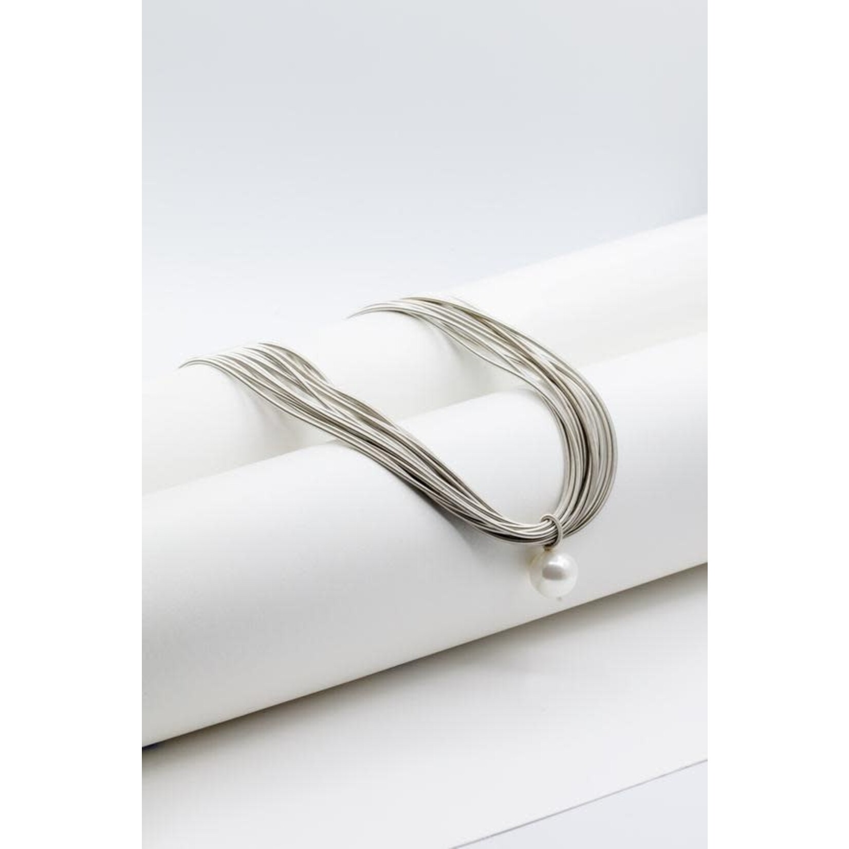 Sea Lily Silver Piano Wire Necklace w/ Single White Pearl