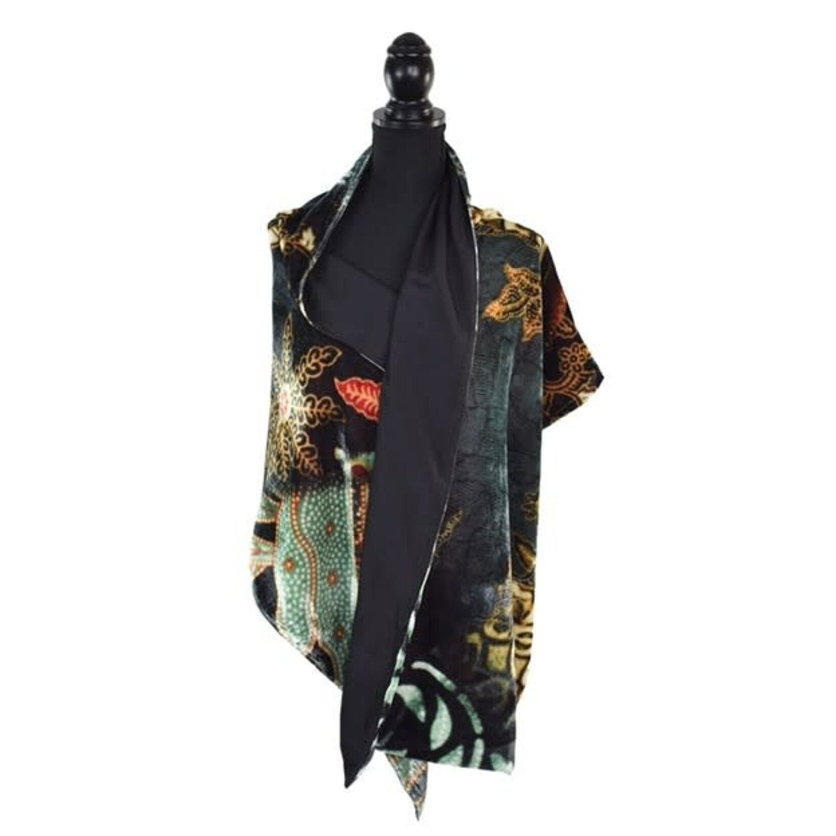 Velveteen Printed Shawl in Black