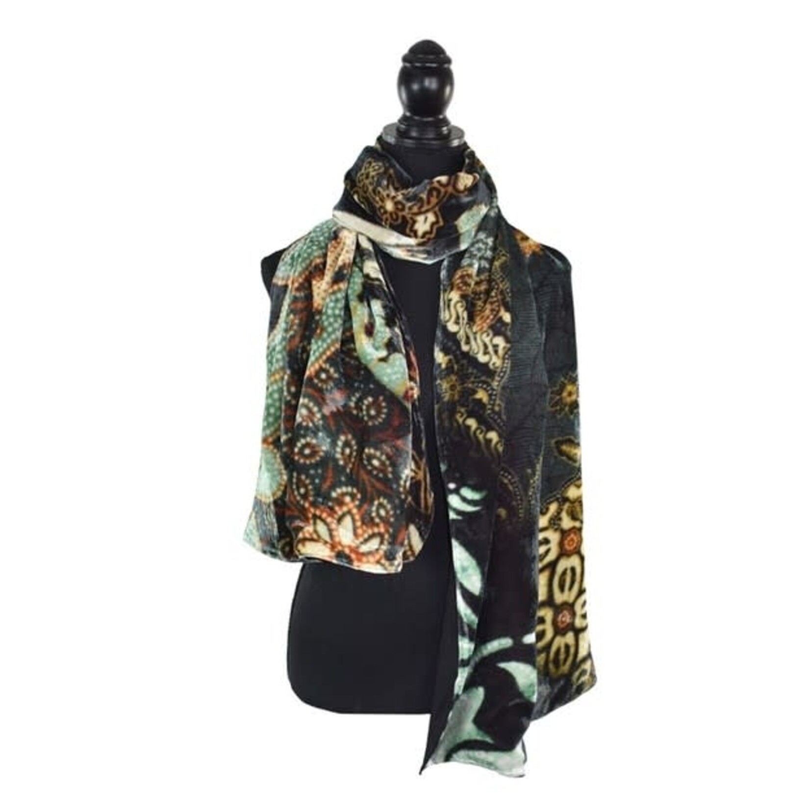 Velveteen Printed Shawl in Black