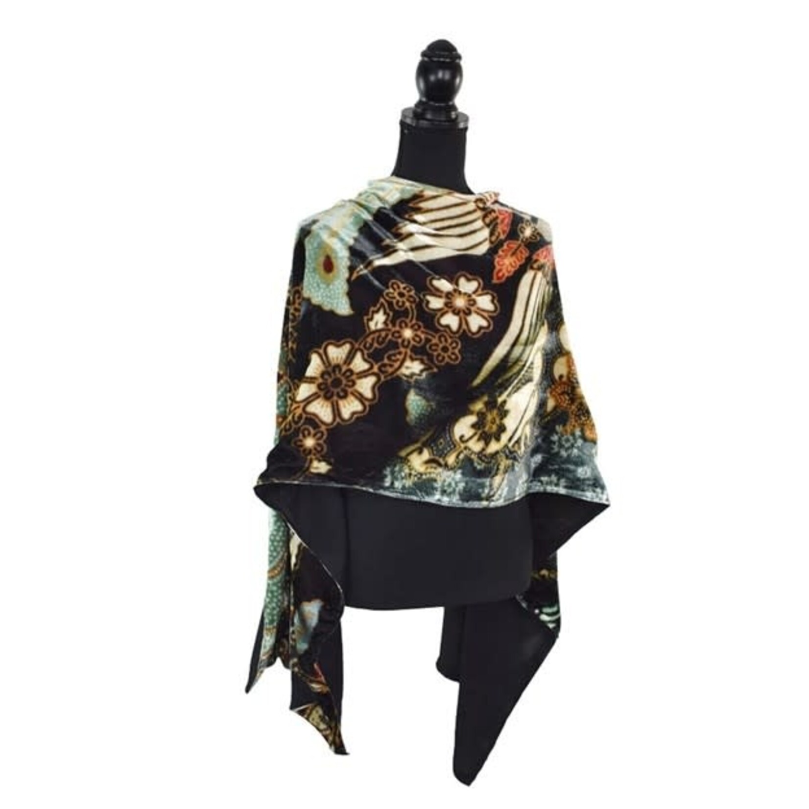 Velveteen Printed Shawl in Black