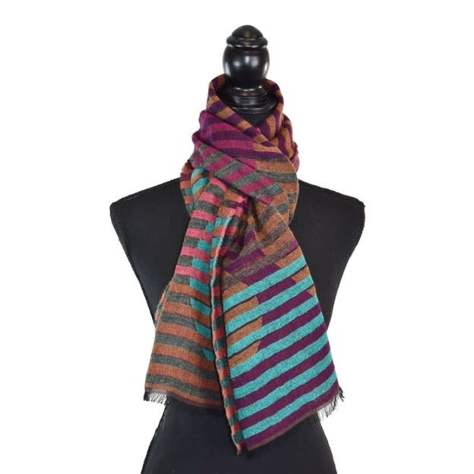 Enya Narrow Circle/Stripe Woven Scarf in Pink