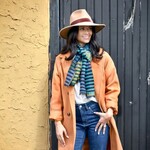 Enya Narrow Circle/Stripe Woven Scarf in Blue