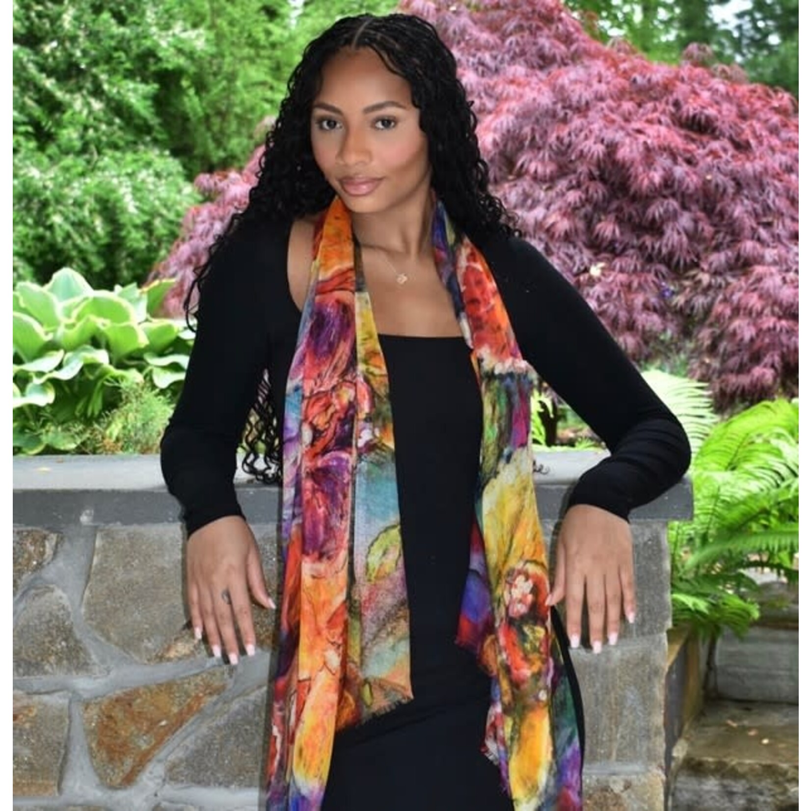 Panos Painterly Floral Scarf in Multi-Colored