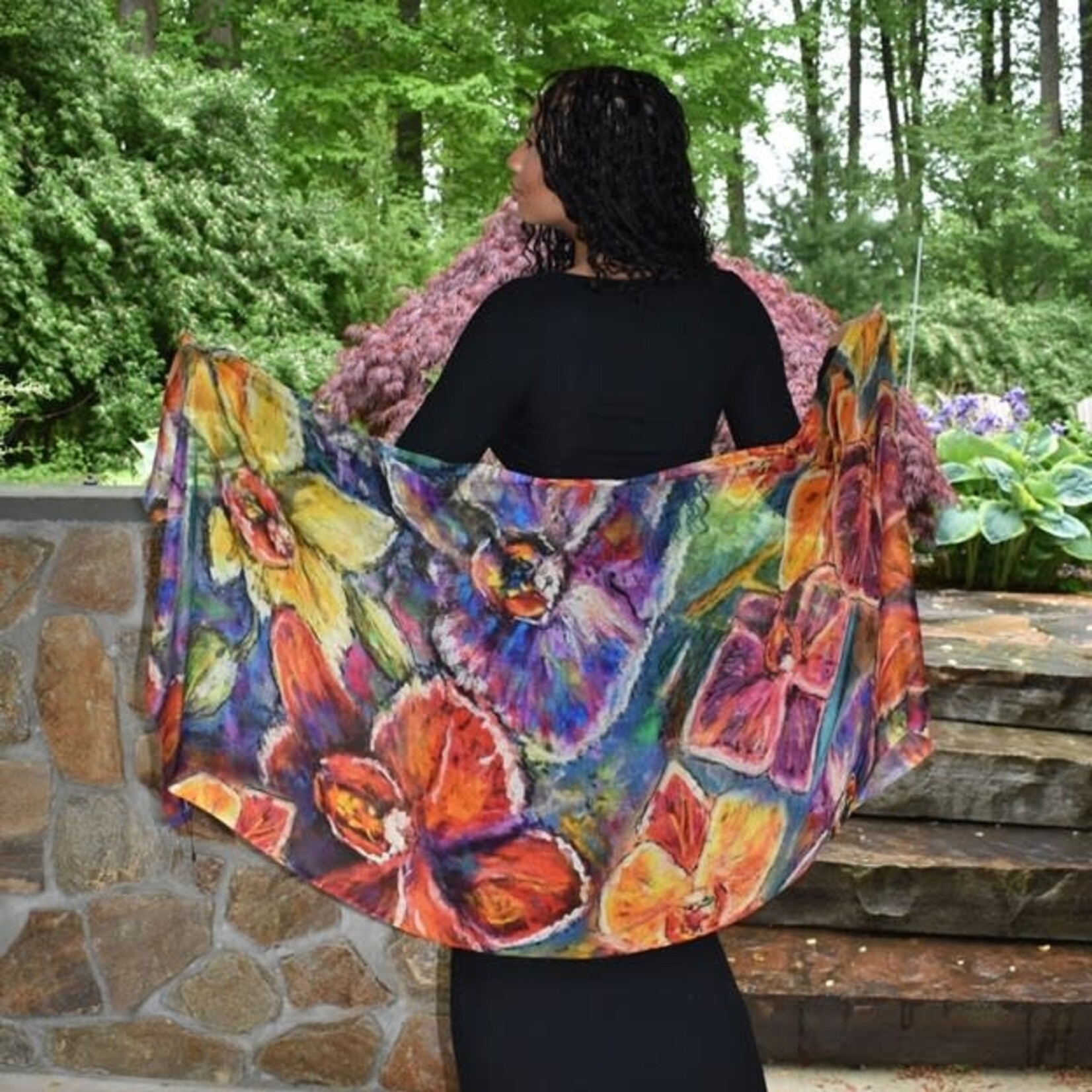 Panos Painterly Floral Scarf in Multi-Colored