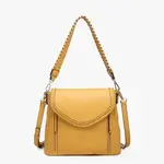 Jen & Co Lorelei Double Zip Whipstitch Trim Crossbody In Mustard