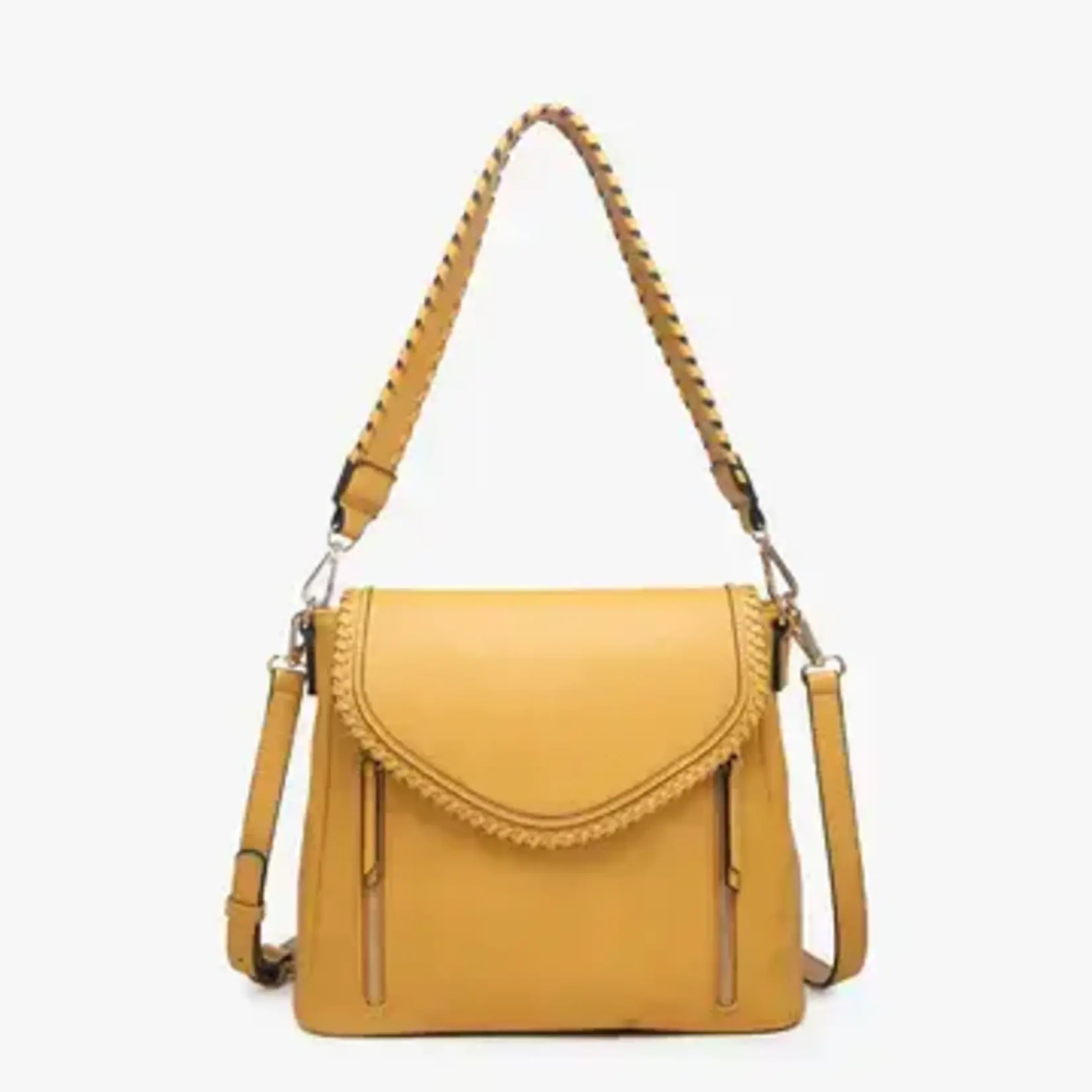 Jen & Co Lorelei Double Zip Whipstitch Trim Crossbody In Mustard