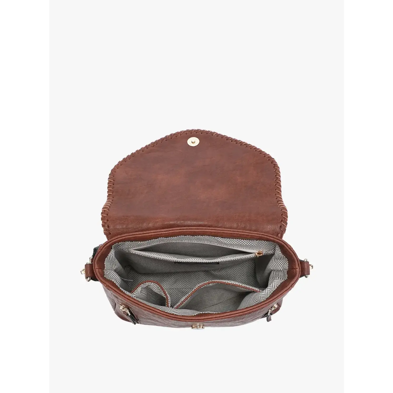 Jen & Co Lorelei Double Zip Whipstitch Trim Crossbody In Mustard
