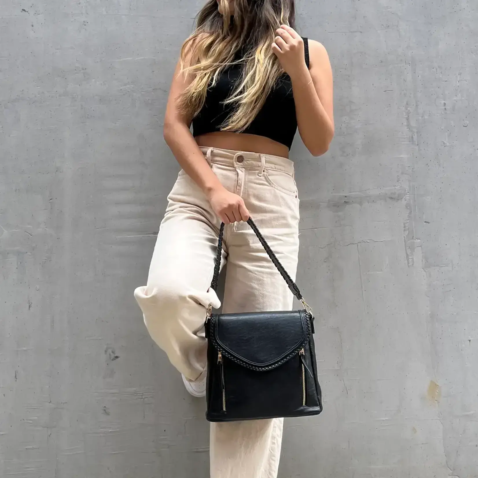 Jen & Co Lorelei Double Zip Whipstitch Trim Crossbody In Mustard