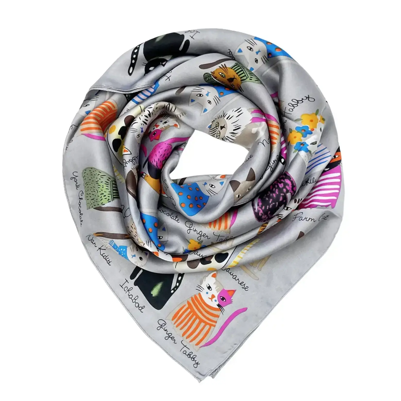 Wrapables Cats Large Square Scarf on Gray 35x35