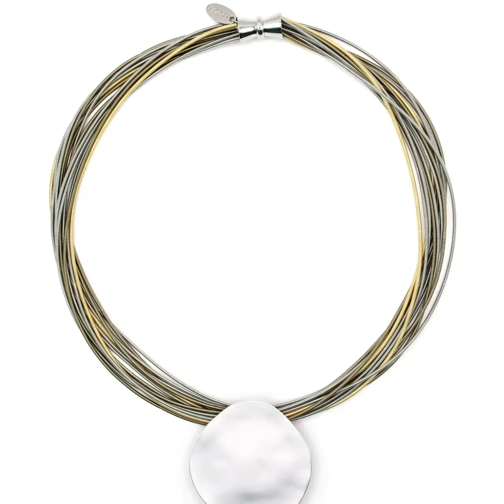 Sea Lily Gold, Silver, Bronze PW with Matte Silver Disc Necklace