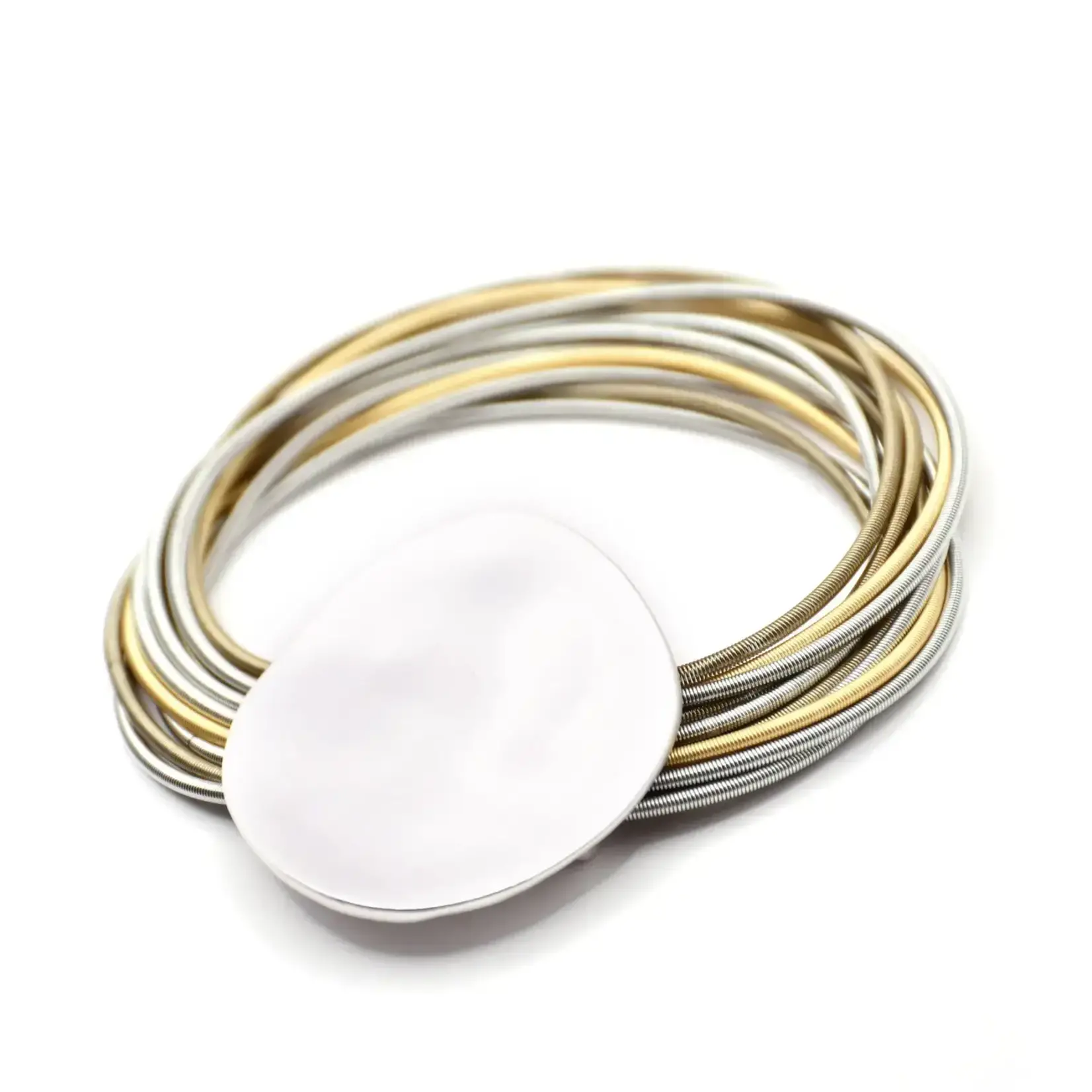 Sea Lily Gold, Silver, Bronze PW with Matte Silver Disc Bracelet