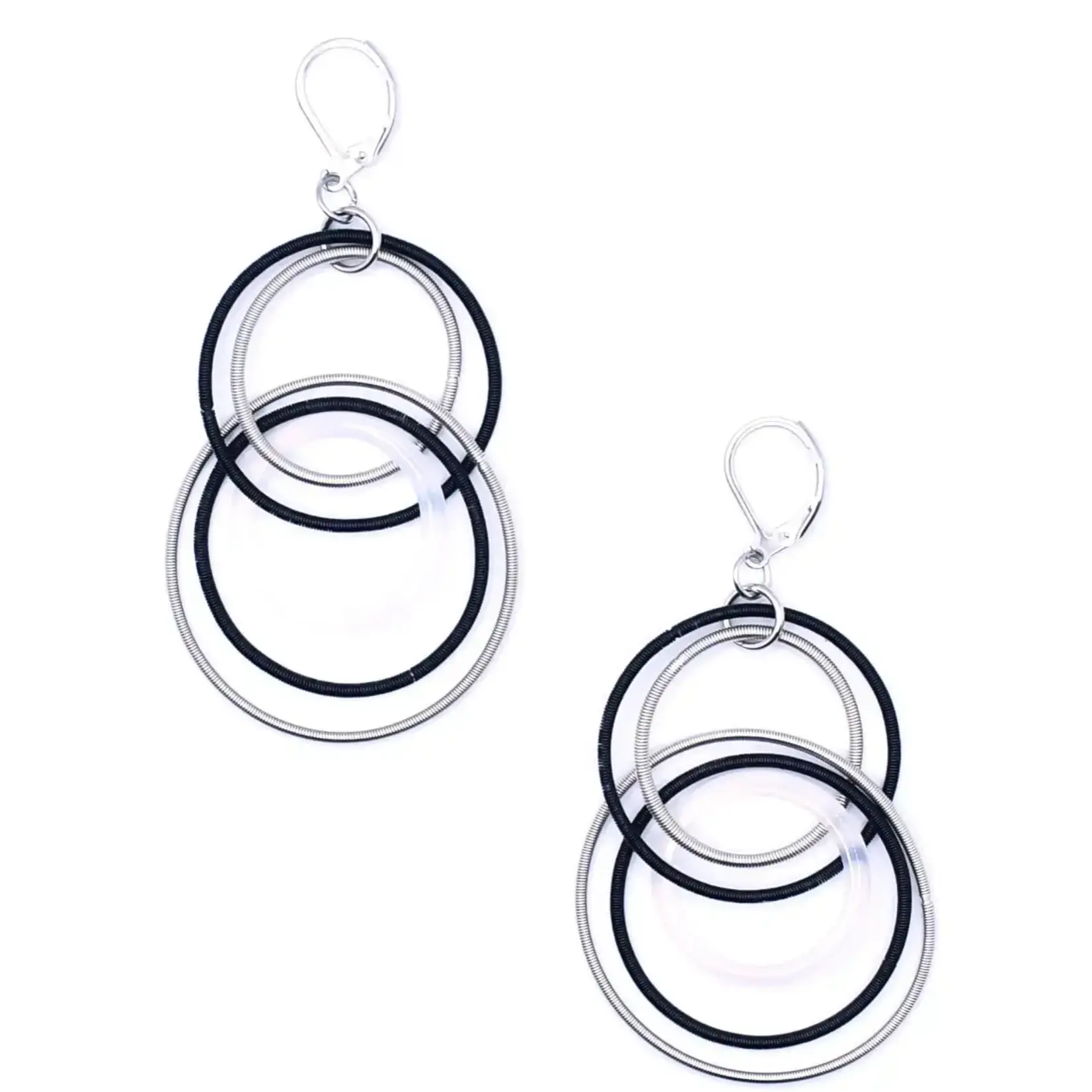 Sea Lily Silver/Black PW with Clear Resin Rings Earrings