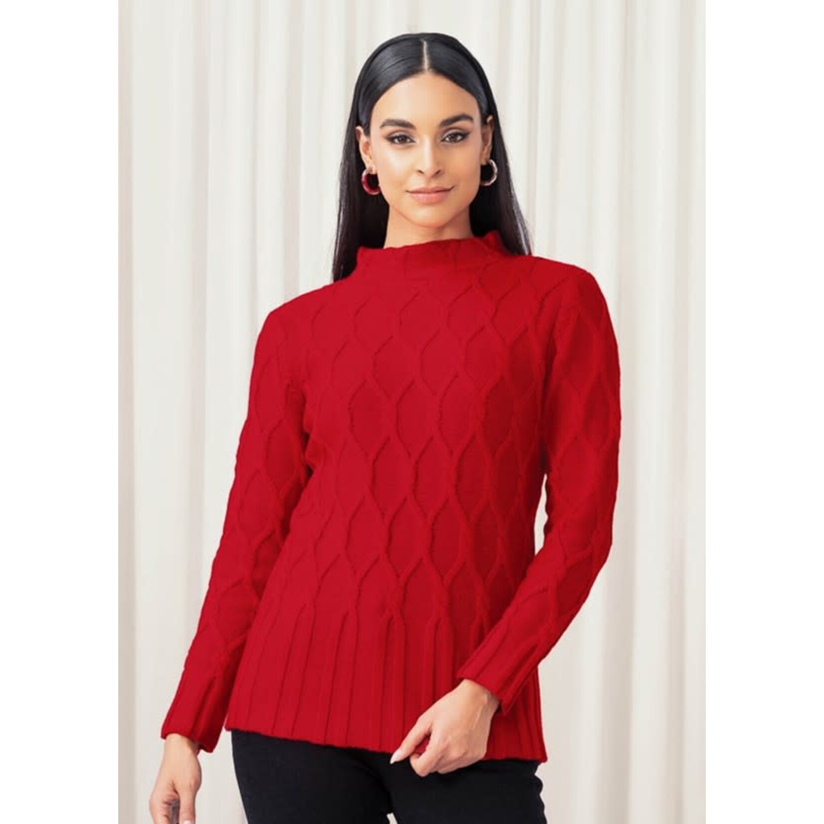 Elena Wang Diamond Cable Sweater in Red